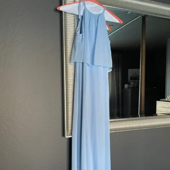 ice blue junior bridesmaid dresses Wedtrend Light Blue A-Line V Neck Floor-Length Chiffon Junior Bridesmaid  Dress Wedding Party Dress – WEDTREND main image 0